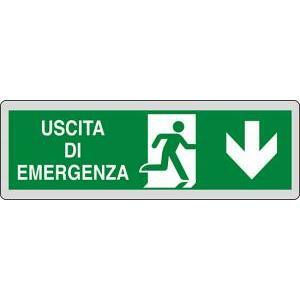 Adesivo con indicazione  uscita di emergenza in basso