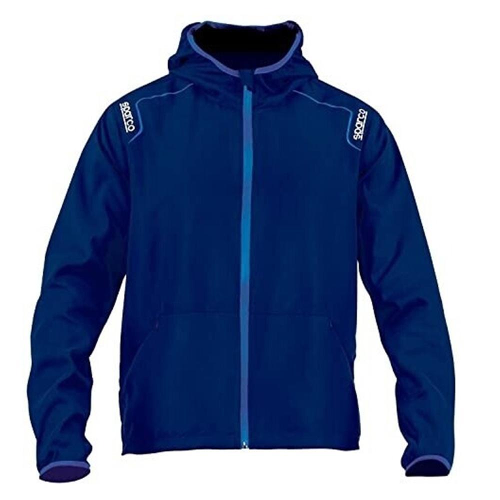 Giacca Sparco Wilson Antivento Blu Navy/Scuro con cappuccio integrato, perfetta per proteggersi dal vento durante le attivitu00e0 all'aperto.