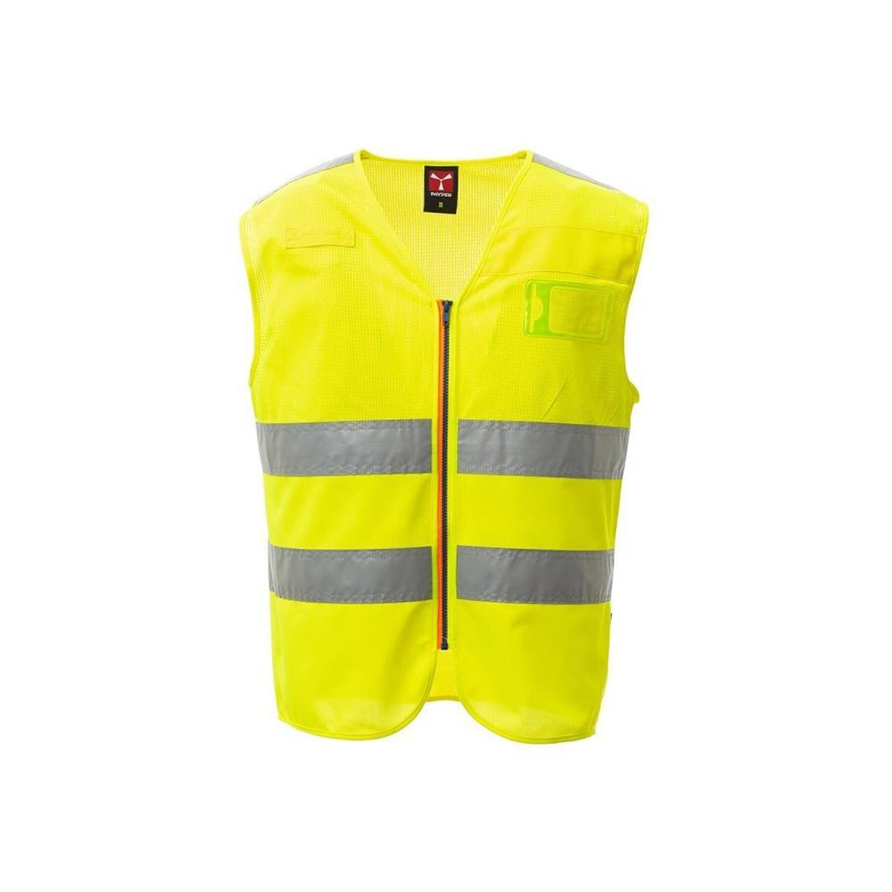 Gilet Payper Ace Mesh Alta Visibilitu00e0 Giallo Fluo con strisce riflettenti, perfetto per garantire sicurezza in ambienti di lavoro ad alta visibilitu00e0.