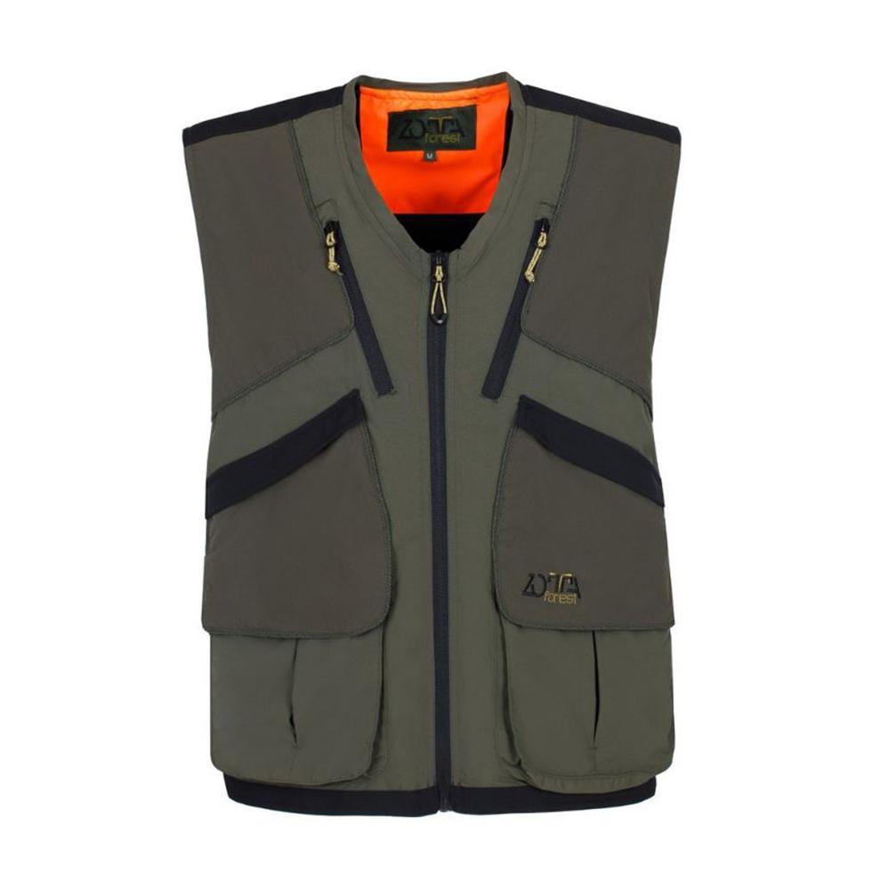 Gilet da caccia Zotta Forest Flaming Man Vest colore Forest Night, leggero e idrorepellente, con sei tasche esterne, cartuccera integrata e dettagli ad alta visibilitu00e0.