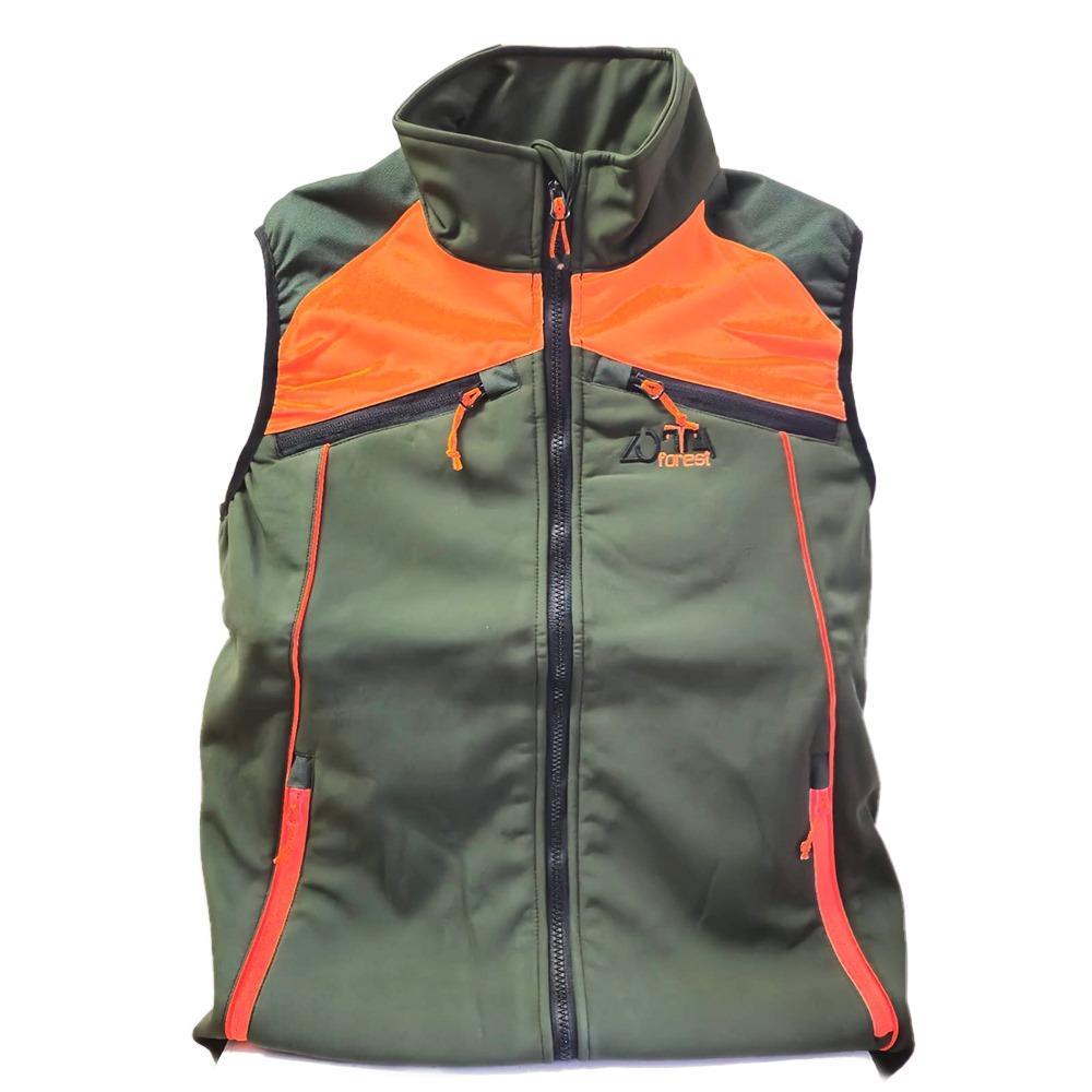 Gilet Zotta Forest Laos Man Vest verde e arancio con , tasche con zip e carniere posteriore, ideale per cacciatori e attivitu00e0 all'apert